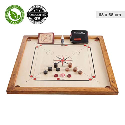 Ubergames Kompaktes Carrom Board Set 4 kg - Top ECO-Hartholz Qualität - Komplettes Set mit Offiziellen Scheiben und Pulver