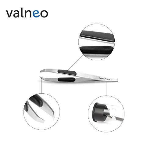 VALNEO Edelstahl Pinzette mit Ergonomie-Fingerauflage, Aufbewahrungsetui und präziser Spitze | 2 Jahre Zufriedenheitsgarantie | Haarentfernung, Augenbrauenpinzette Set - 2