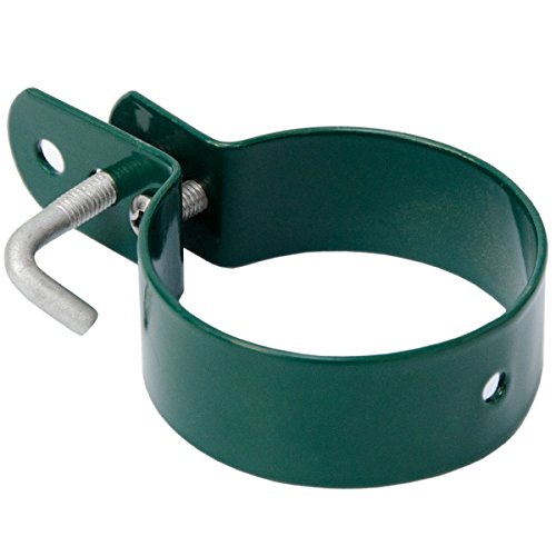 NIEDERBERG METALL Schelle Ø60mm Befestigungsschelle Metall-Spannschelle für runde Zaun-Pfähle | Hakenschelle Strebenschelle inkl. Schrauben | Zubehör Maschendrahtzaun | Grün