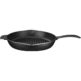 Lava Casting Round Grill Pan with Metal Handle, 28cm, Black