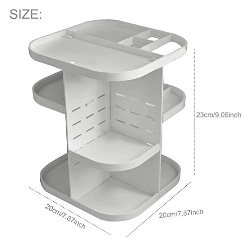 Becoyou 360 Grad Drehbarer Kosmetikorganizer Make up Organizer Multifunktionale Aufbewahrungsbox für Schminke, Gesichtswasser, Cremes, Kosmetikpinsel und Lippenstifte, Weiß - 5