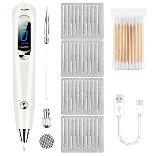 Navanino Stylo effaceur de taupes avec 9 modes réglables Affichage LED Aiguilles remplaçables USB Rechargeable pour taches de rousseur, taches sombres, taupes et petits tatouages