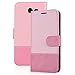 Produktbild VemMore Samsung Galaxy J3 2017 Hülle Handyhülle Schutzhülle Leder PU Wallet Flip Book Case Bumper Lederhülle Ledercase Klapphülle Ultra Slim Dünn mit Kartenfach Standfunktion Klappbar Magnetisch Silikon Tasche Cover - Pink + Rose red