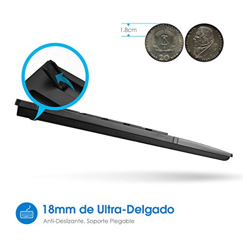 VICTSING Pack de Teclado y Rat  n Inal  mbricos  QWERTY Espa  ol 104 Tecla  USB  2 4GHz  para PC  Mac  Tableta  Ordenador  Smart TV   Color Negro