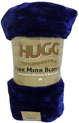 Hugg Plain Faux Fur Mink Blanket Sofa Bed Fleece Throw Single Or Double Size Bedspread (Double, Blue)