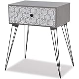 Altura de las patas: 41 cm vidaXL Mesita de Noche Rectangular 1 Cajón MDF y Patas Acero Gris con Adornos