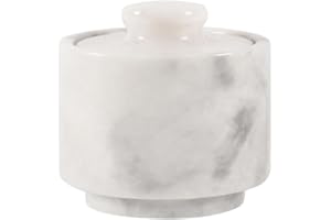 MARBLOUS KRAFTS Stylish Marble Sugar Dispenser 3.5 oz Salt Cellar, Salt Container and Marble décor 3" X 3" Kitchen décor and Salt Pepper Bowls Salt Dispenser (White)