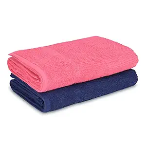Leaf Dew 100% Cotton Bath Towels (400GSM/140 x 70CM) Set of 2pcs Large Size Towel for Men & Women (navyblue & Pink)