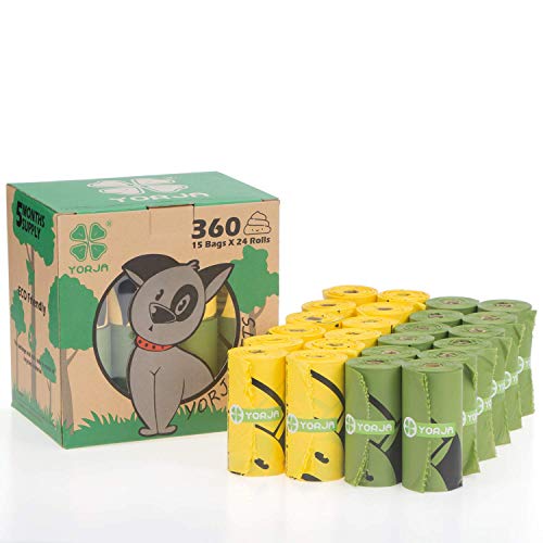 YORJA Hundekotbeutel biologisch abbaubare,tropfsichere Hundetüten,extra groß,dick und stark-24 Rollen(360 Stück)