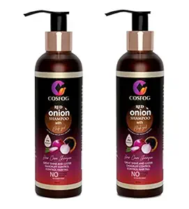 COSFOG Onion Shampoo With Red Onion Seed Oil Extract, Black Seed Oil & Pro-Vitamin B5 - No Parabens, Sulphates, Silicones, Color & Peg - Combo 400ml.