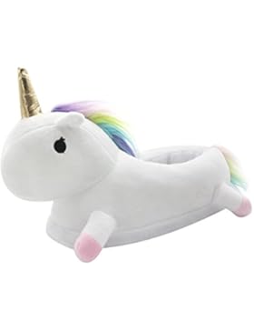 TIAQUE Damen Einhorn Hausschuhe WinterWarme Plüsch Pantoffeln Tiere Karikatur Einheitsgröße EU 35-40 (weiß Rosa...