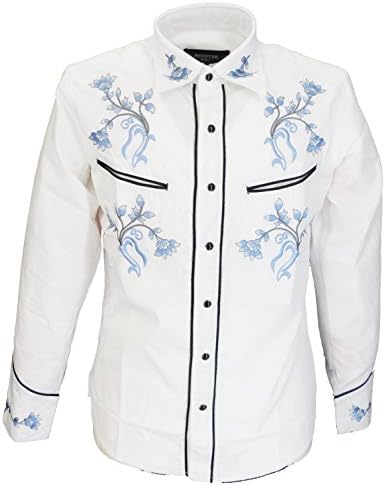 Mens White Blue Western Cowboy Shirts