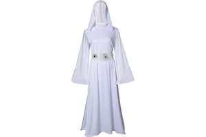 COSMAKER Womens Leia Costume Long Hooded Princess Dress Halloween Tunic Robe with Belt