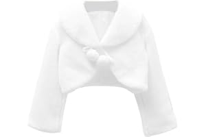 Liujiami Long Sleeve Wedding Cardigan Girls Faux Fur Shrugs Winter Warmer Jacket Short Cardigan Dress Cover Ups Kids Bridesmaid Party Sweet Coat