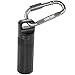 Produktbild com-four® Outdoor Notfallflasche, Medizin-Flasche, Pillendose, Pillenbox, schwarz, aus Aluminium und wasserdicht Plus Schraubkarabinerhaken zum Befestigen (1 Stück Premium - Krabiner Silberfarben)