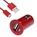 Produktbild wortek Universal KFZ - USB Adapter für jedes Handy / Smartphone / Tabet / Navigationsgerät + Micro USB Kabel 2 in 1 Set Rot (Mikro USB Kabel nicht kompatibel mit Apple Geräten)