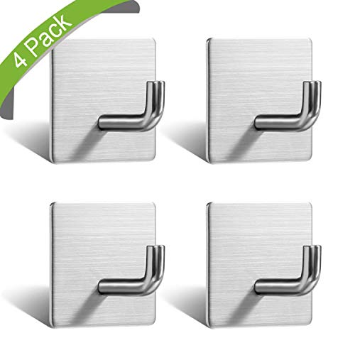 AJOXEL 4 Pezzi Adesivo Ganci Portasciugamani, Ganci Adesivi Bagno Gancio Adesivo in Acciaio Inox Cappotto Gancio Appendiabiti Attaccapanni da parete Autoadesivo Appendini per Cucina (#1)