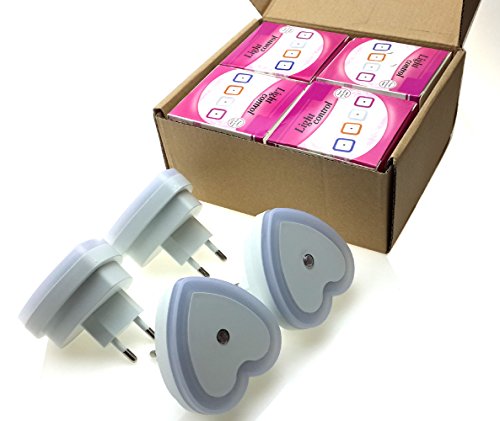 Nachtlicht, FIDEA night Licht 0.5W Plug in LED Nachtlicht Lampe mit Sensor, mit automatischer Dämmerung bis Dämmerung Lichtsensor, weiß, 4er Pack (Herz) - 5