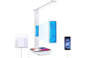 Morwealth lámpara de escritorio LED con 10 W QI carga inalámbrica, Flexo de mesa, 3 colores y 5 niveles de brillo, puerto de carga USB, control táctil