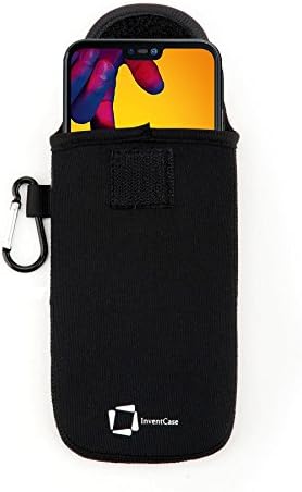 InventCase Neoprene Impact Resistant Protective Pouch Case Cover Bag with Fastening Tab Closure and Aluminium Carabiner for Huawei P20 lite - Black