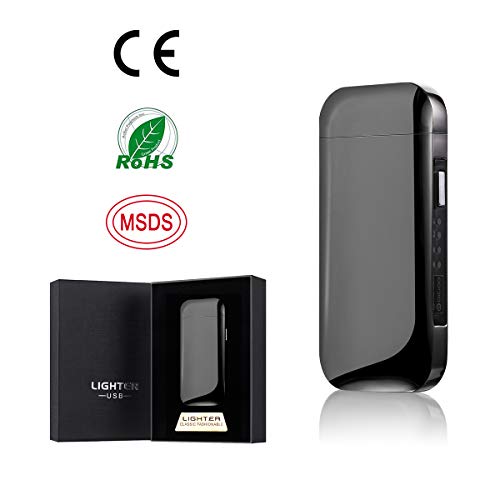 DIGOO Mechero Eléctrico USB Recargable, Encendedor de Plasma sin Llama Haz Doble Arco a Prueba de Viento, Visibilidad de Potencia, Seguridad para el Hogar Vela de Cigarros con Caja de Regalo