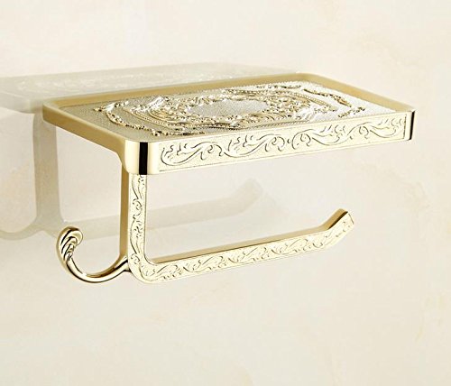 LiebHome Zink-Legierung Luxus Antik Stil Toilettenpapierhalter Gold poliert Klopapierhalter / multifunktional papierhalter mit Smartphone Ablage und 1 Set – Handtuch Haken für Badzimmer schöne Design - 3