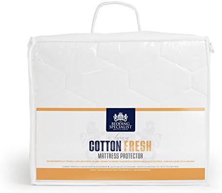 The Bedding Specialist 180 x 200 cm Super King Size Cotton Top Cover Hollow Fibre Filling Cotton Fresh Anti-Bacterial Mattress Protector Bed, White