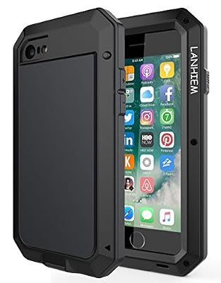 Lanhiem Coque iPhone 7,Lanhiem 360° Full Body Coque Métal Housse Antichoc Antipoussière protection Anti-rayure Etui Cover pour Apple iPhone 7 4.7" Noir