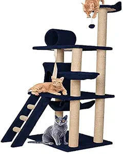 Callas RioAndMe Large Cat Tree Condo with Sisal Scratching Posts, Perches Houses, Hammock | Multilevel Cat Tree | 54.4 Inches Height | (CAT-318-Blue)