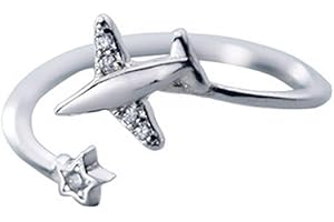IMINI Flugzeug Sterlingsilber Ring für Damen Mädchen Zirkonia Offener Statement Ring Wickel Finger Band Versprechensring Verlobungsring Verstellbar