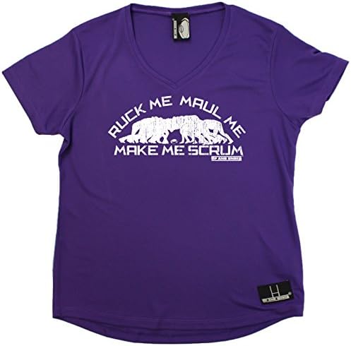 Up And Under Women's Ruck Me Maul Me Make Me Scrum - Premium Dry Fit Breathable Sports V-Neck T-Shirt - Rugby Tee Top rugga Union t Shirt Team Kit Fashion Clothing accessories