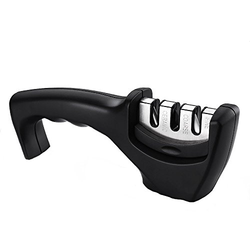 Messerschärfer, HoLife Messerschleifer Manueller Knife Sharpener Schleifstein mit 3 Stufen für Keramikmesser, Stahlmesser, Kochmesser usw(Schwarz)