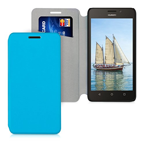 kwmobile Funda para Huawei Ascend Y635 - Carcasa  Plegable  para m  vil - Case con Tapa y  Soporte  en  Azul Claro 