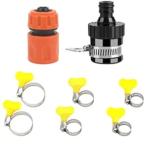 HOKIPO Garden Water Hose Fitting Accessories Set - 1-1/2 Inch Tap Adapter, 1 Quick Connector and 6 Hose Clamp