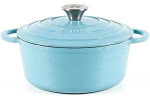 Lätt Home Cocotte in Ghisa Smaltata Azzurra. Forno Olandese Pentola Rotonda Antiaderente 22x10,5 CM - 3,35 L. Casseruola Pentola in Ferro per Induzione, Vetroceramica e Forno