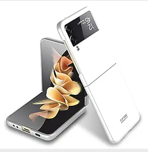 Midkart Matte Top & Bottom Case Compatible with Samsung Galaxy Z Flip 3 Hard PC Slim Fit Cover with Ultimate Body and Camera Lens Protection, White