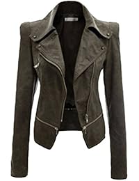 NiSeng Chaqueta de Cuero para Mujer Solapa de Imitación de Cuero Multi-cremallera ropa de Motociclista Chaqueta Outwear