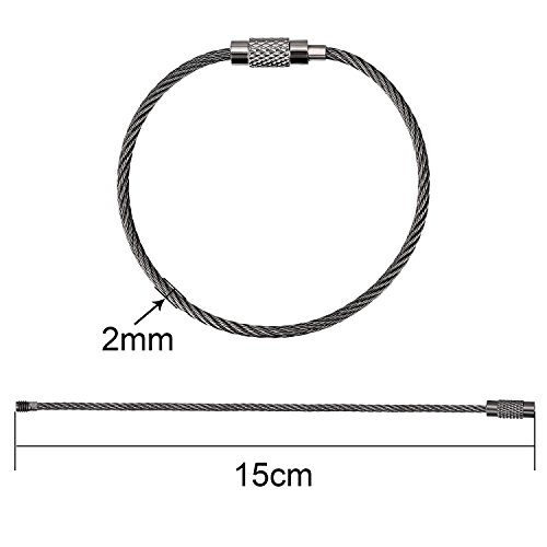 Outus Schwarze Stahldraht Keychain Kabel Schlüsselanhänger zum Aufhängen, Kofferanhänger, Schlüsselanhänger und ID Tag Halter 2 mm, 5,9 Zoll 22 Packung - 2