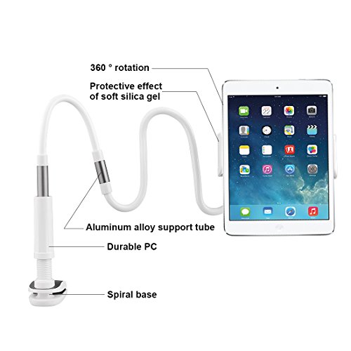 ACTOPP iPad Halterung Mehrfunktional Abnehmbar iPad Halter Ständer mit 120cm Schwanenhals 360 Drehen Tablet Halterung Kindle Halterung Handyhalter Handy Halterung Tablet Halter - 2