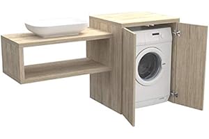 VE.CA.S.R.L. Ve.Ca. Mobile bagno coprilavatrice Stoccolma con ante, in legno, mensola lavabo + copri lavatrice/asciugatrice + lavabo, diversi colori, lavanderia bagno (Rovere vintage)