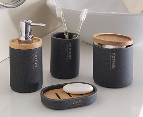 Bad-Set „Anthrazit“ 4 tlg. Kunststein Seifenspender Zahnputzbecher Seifenschale Kosmetikdöschen - 2