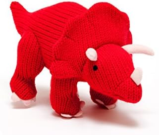 Best Years Red Knitted Triceratops Dinosaur Soft Toy. Suitable from Birth, MEDIUM
