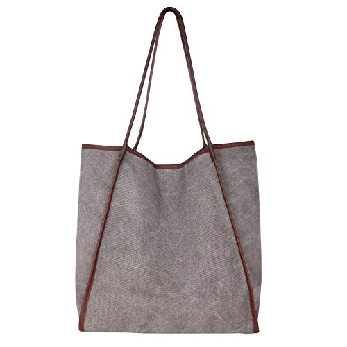Timetop La bolsa de asas de lona, el bolso de hombro de las mujeres El bolso de hombro de la lona El bolso de hombro La bolsa de hombro 40 x 37 x 22 cm-Gris