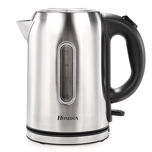 Homdox Wasserkocher Edelstahl 1,7 Liter, mit Blauer LED Beleuchtung und Automatische Abschaltung, 2200 Watt Maximal, Elektrische Wasserkessel