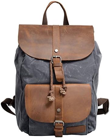 VRIKOO Waterproof Canvas Leather Laptop Backpacks Casual Hiking Daypacks Travel Shoulder Bag Knapsack