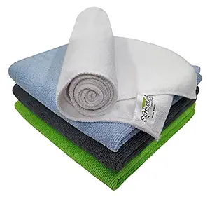 SOFTSPUN Microfiber Cleaning Cloths, 4pcs 40x40cms 340GSM Multi-Colour! Highly Absorbent, Lint and Streak Free, Multi -Purpose Wash Cloth for Kitchen, Car, Window, Stainless Steel, silverware.