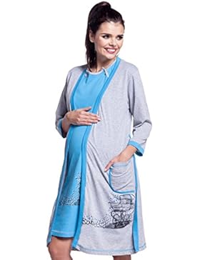 Zeta Ville - Maternity Damen Umstands Still-Nachthemd und Bademantel-Set - 379c