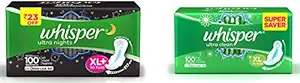 Whisper Ultra Overnight Sanitary Pads with Wings - 30 Pieces (XL Plus) & Ultra Clean Sanitary with Wings - 30 Pieces (XL) Combo