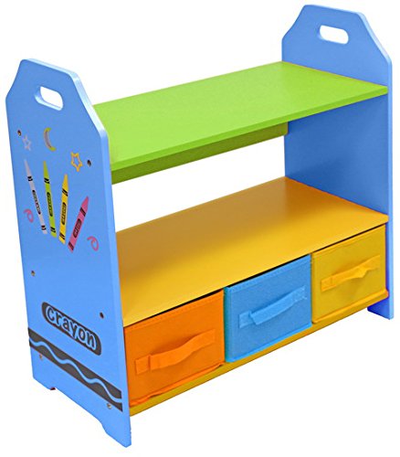 Bebe Style Children's Sized Wooden Shelves with Three Storage Boxes (Blue, Crayon Themed)