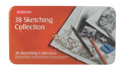 Derwent Sketching Collection Tin Set of 38 Drawing and Sketching Mixed Media with Accessories